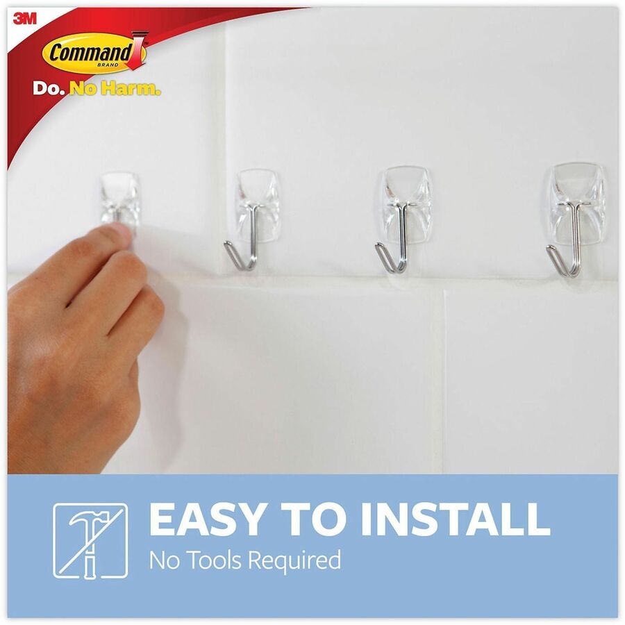 40 Hooks - 8 oz (226.8 g) Capacity - Reusable - 1.6" Height x 0.8" Width - Adhesive - Small - Wire Hook - for Painted Surface, Wood, Tile - Plastic, Metal - Clear, Transparent - 40 / Pack - TAA Compliant