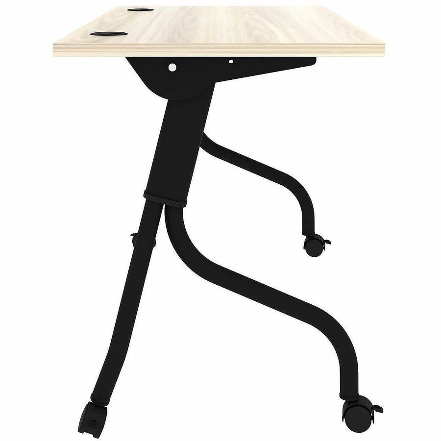 Lorell Modern Elm/Black Flip-Up Training Table, Melamine Top, Metal Four-Leg Base, 48"W x 23.60"D x 29.50"H, Foldable, Cord Management, 1 Each