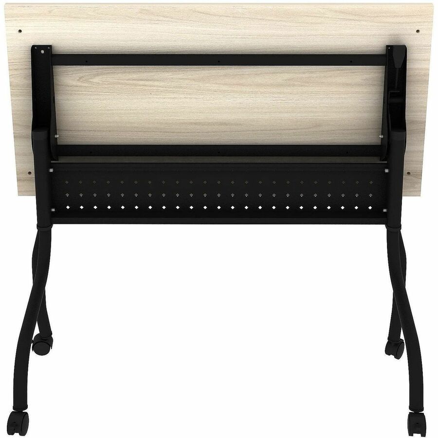 Lorell Modern Elm/Black Flip-Up Training Table, Melamine Top, Metal Four-Leg Base, 48"W x 23.60"D x 29.50"H, Foldable, Cord Management, 1 Each