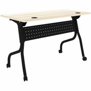 Lorell Modern Elm/Black Flip-Up Training Table, Melamine Top, Metal Four-Leg Base, 48"W x 23.60"D x 29.50"H, Foldable, Cord Management, 1 Each