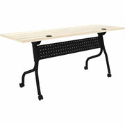 Lorell Modern Elm/Black Flip-Up Training Table, Melamine Top, Metal Four-Leg Base, 72"W x 23.60"D x 29.50"H, Foldable with Casters, 1 Each