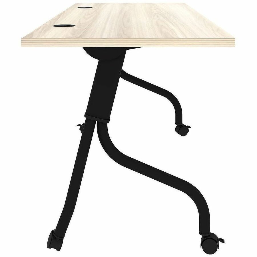 Lorell Modern Elm/Black Flip-Up Training Table, Melamine Top, Metal Four-Leg Base, 72"W x 23.60"D x 29.50"H, Foldable with Casters, 1 Each