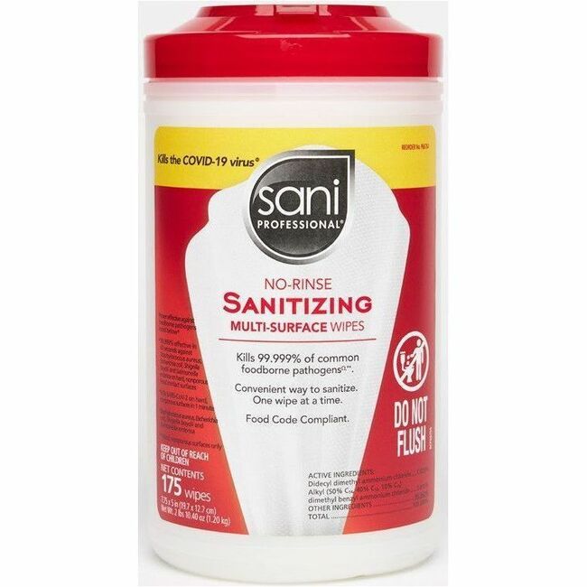 Sani Professional Sanitizing Wipes, 5" x 7.75", 6 per Carton