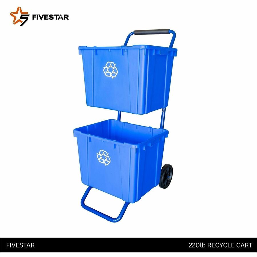 Five Star Products Recycling Cart for Bins, Steel, Blue, 400 lb Load Capacity, 1 Each