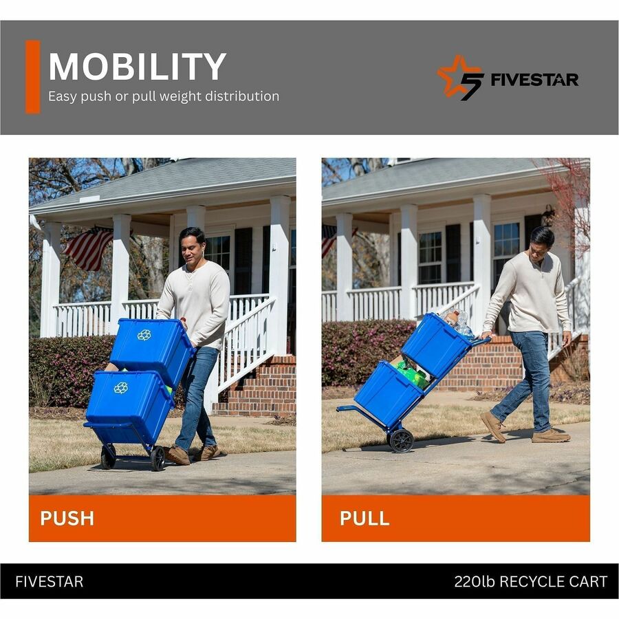 Five Star Products Recycling Cart for Bins, Steel, Blue, 400 lb Load Capacity, 1 Each