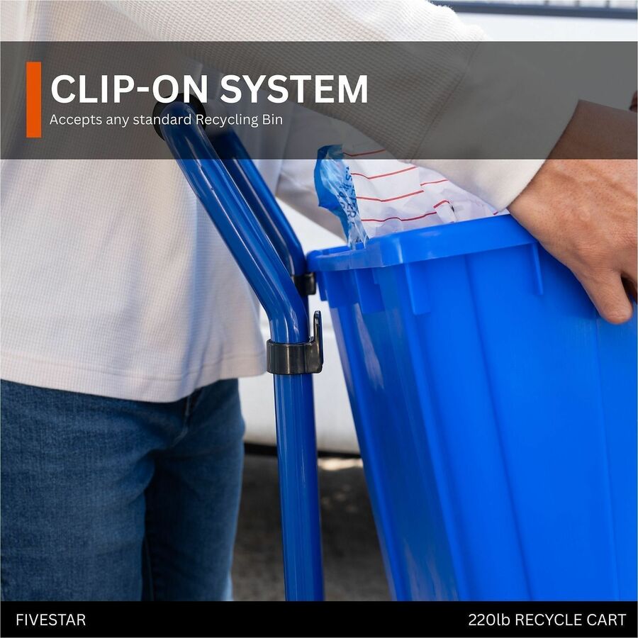 Five Star Products Recycling Cart for Bins, Steel, Blue, 400 lb Load Capacity, 1 Each