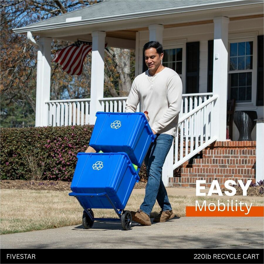 Five Star Products Recycling Cart for Bins, Steel, Blue, 400 lb Load Capacity, 1 Each
