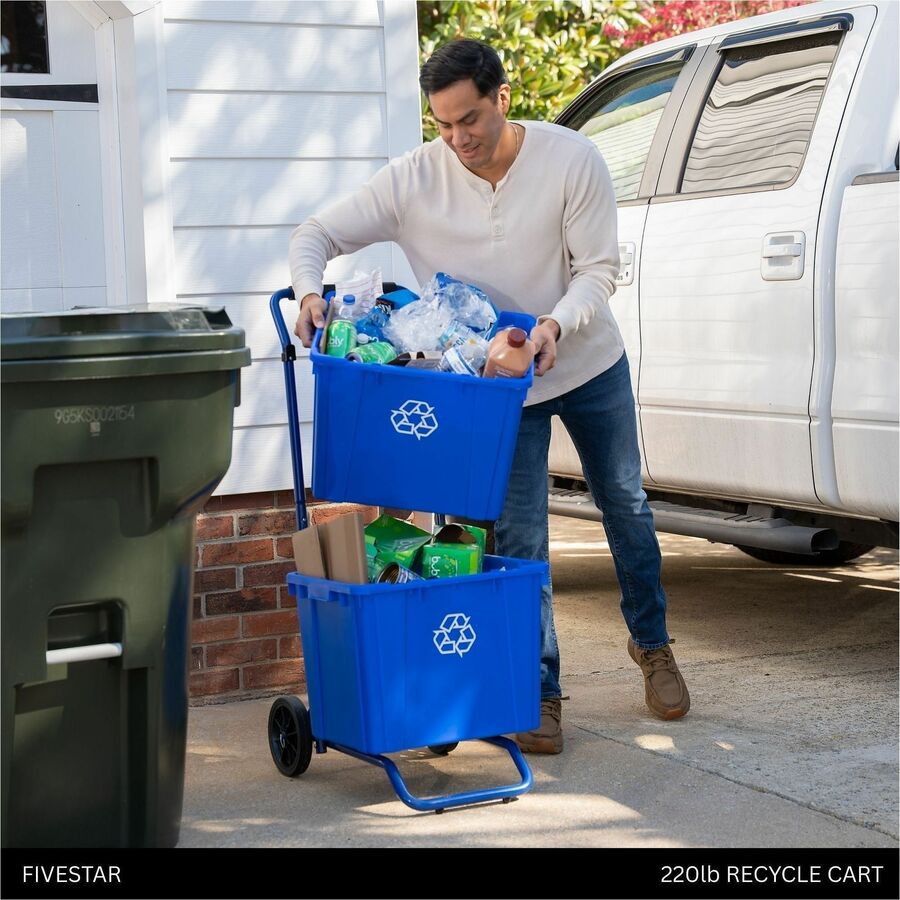Five Star Products Recycling Cart for Bins, Steel, Blue, 400 lb Load Capacity, 1 Each