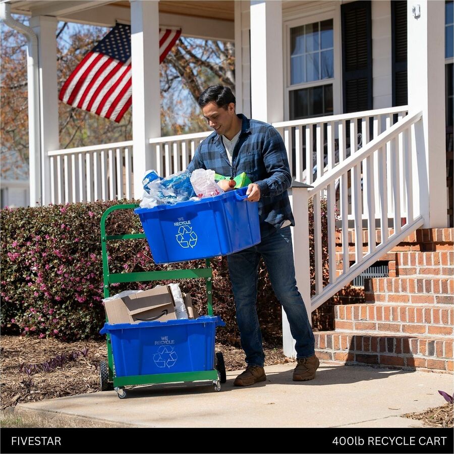 Five Star Products Recycling Cart for Bins, 220 lb Load Capacity, Aluminum, Green, 1 Each