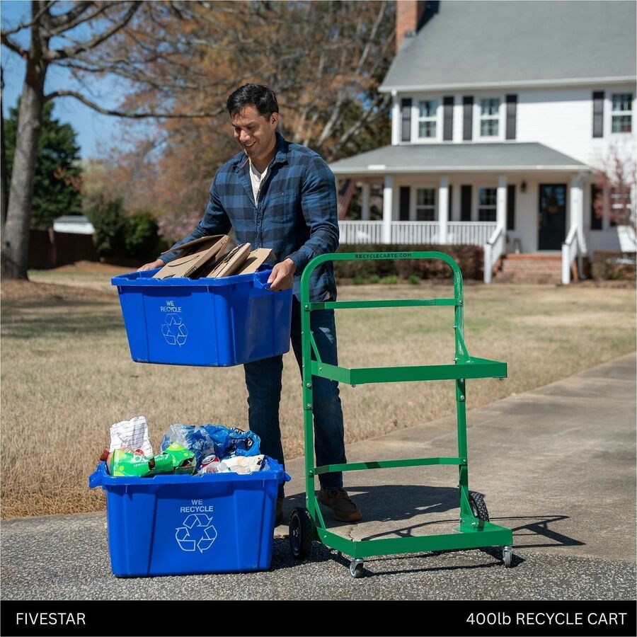 Five Star Products Recycling Cart for Bins, 220 lb Load Capacity, Aluminum, Green, 1 Each