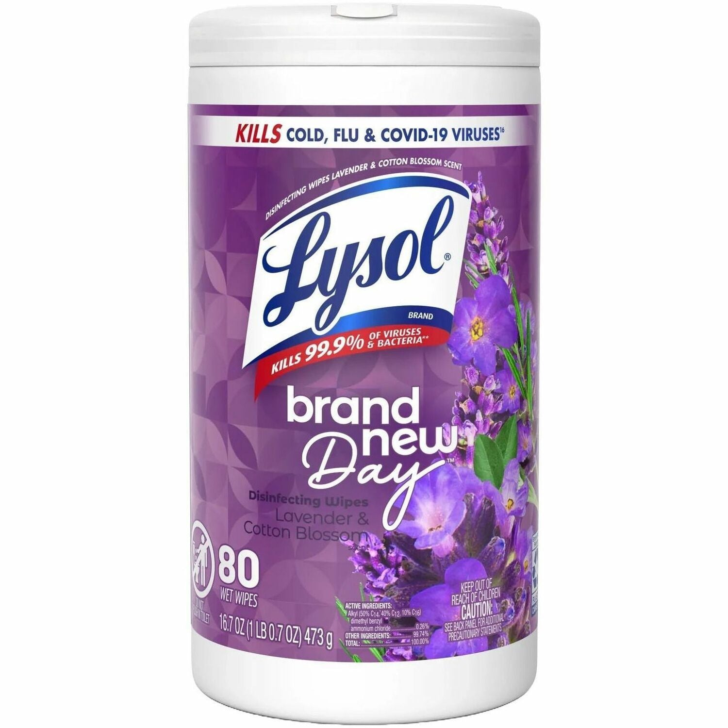 Lysol Disinfecting Wipes, Lavender & Cotton Blossom Scent, Pre-moistened, White, 6/Carton