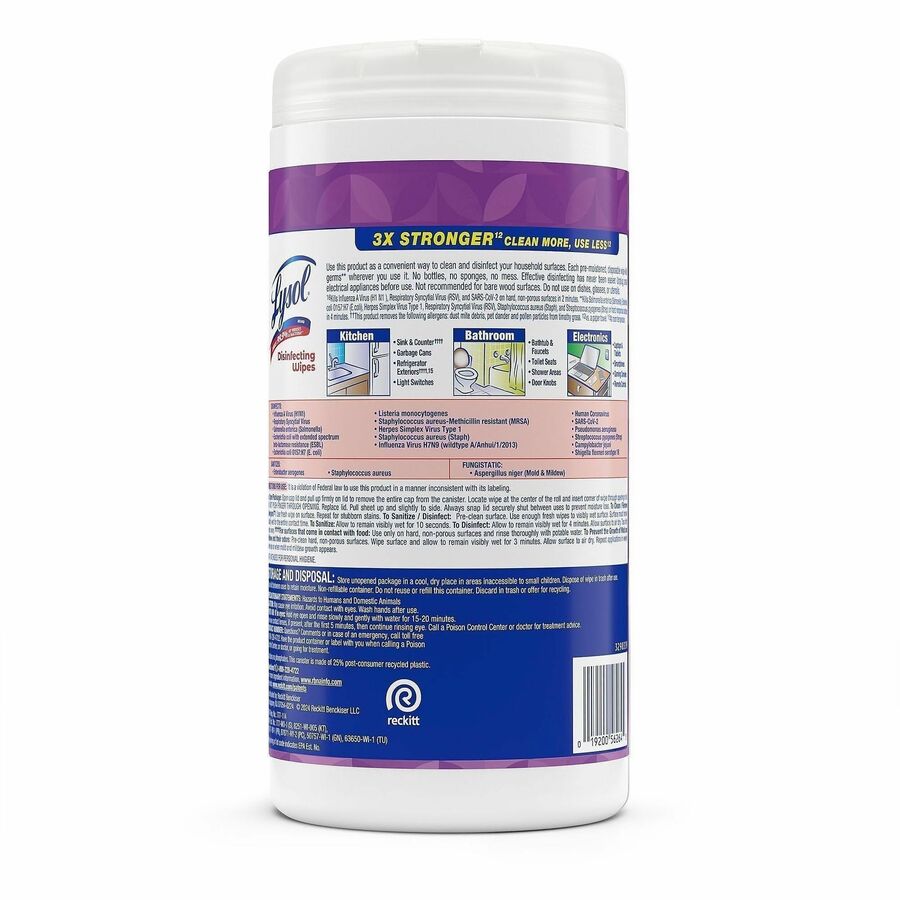 Lysol Disinfecting Wipes, Lavender & Cotton Blossom Scent, Pre-moistened, White, 6/Carton