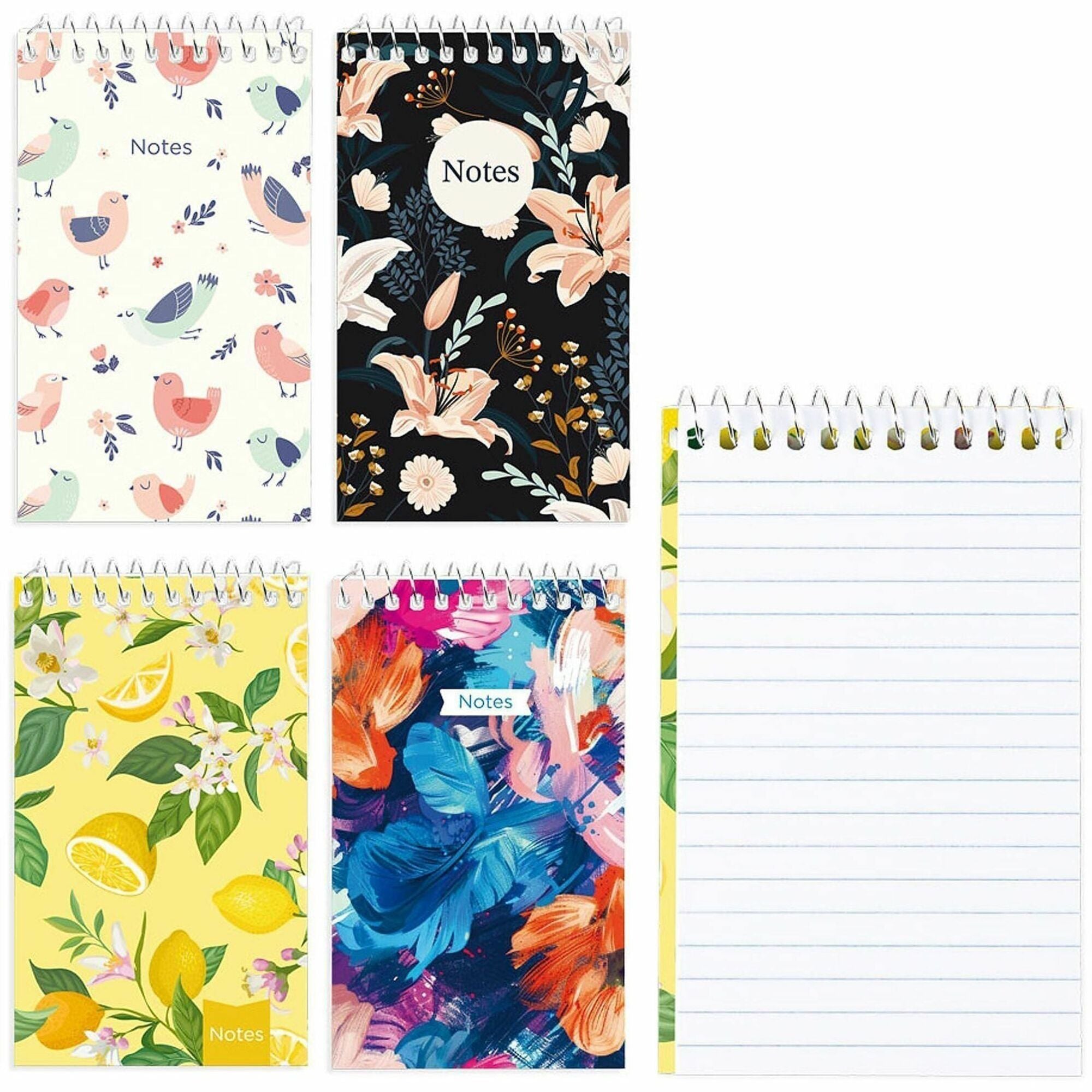 60 Sheets - Printed - Wire Bound - White Paper - Assorted Cover - Compact - 4 / Each