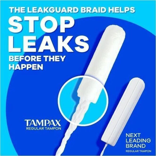 Tampax Pearl Regular Tampons, Plastic Applicator, Unscented, Anti-leak, Comfortable, Absorbent, 50/Box