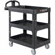 Rubbermaid Commercial Brute Utility Cart, 3 Shelf, 600 lb Load Capacity, 4 Casters, 5" Caster Size, Foam, 44" L x 25.24" W x 47" H, Black, 1 Each