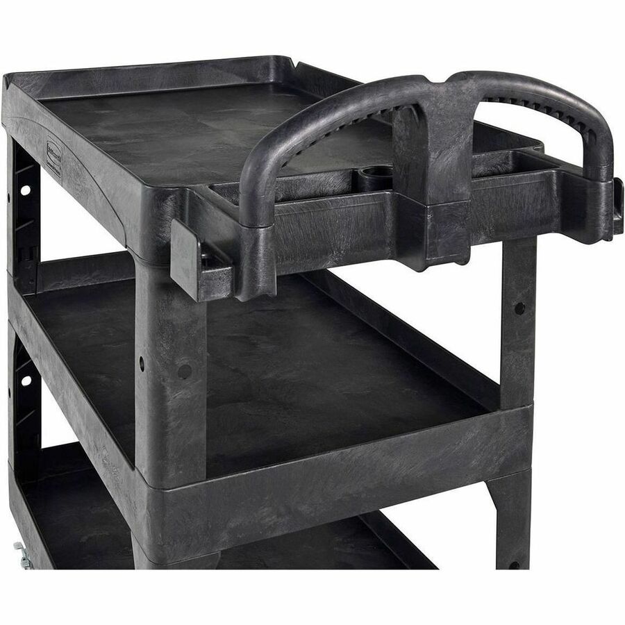 Rubbermaid Commercial Brute Utility Cart, 3 Shelf, 600 lb Load Capacity, 4 Casters, 5" Caster Size, Foam, 44" L x 25.24" W x 47" H, Black, 1 Each