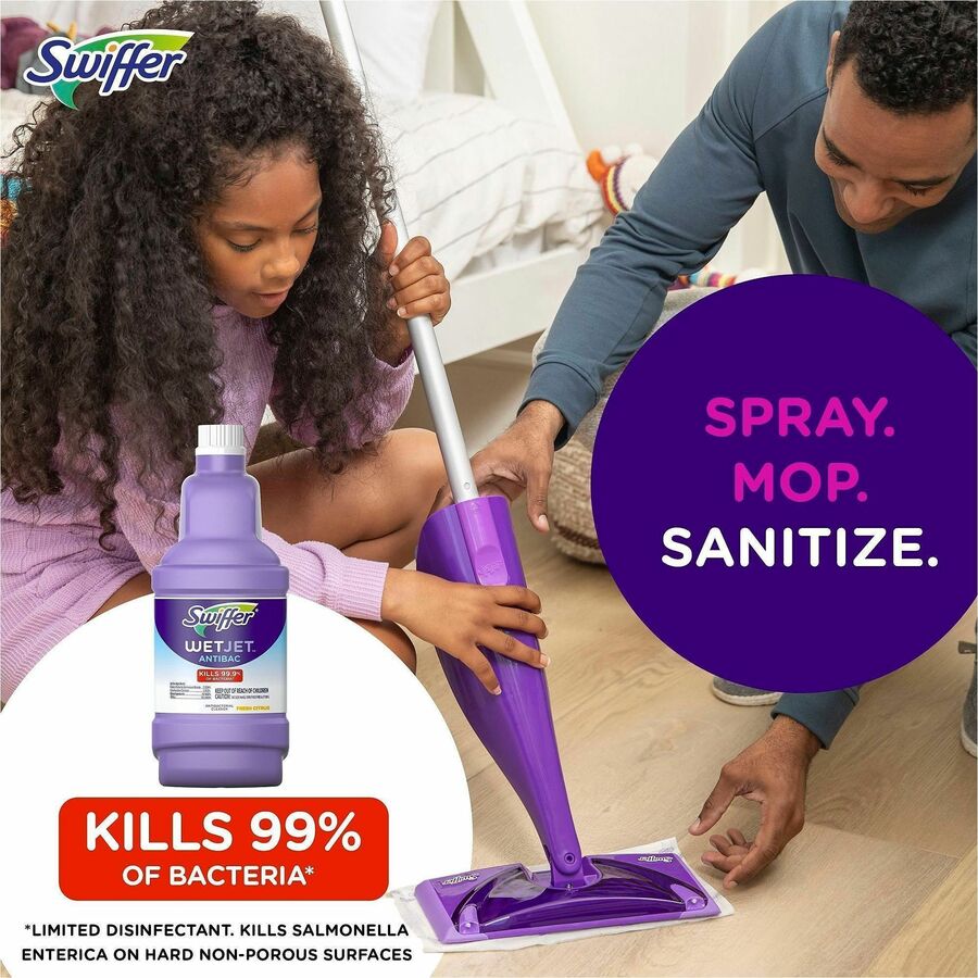 Swiffer WetJet Floor Cleaner, Antibacterial, Fresh Citrus Scent, Multi-Surface, Quick Drying, Purple, 40.6 fl oz (1.3 quart), 1 Bottle