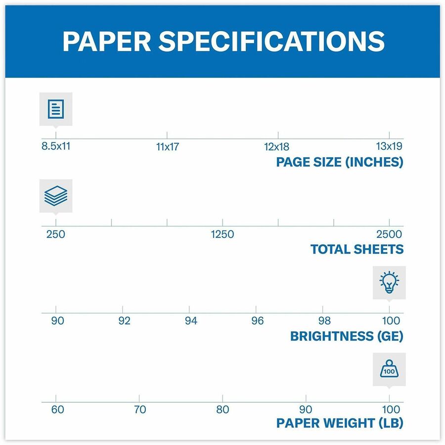 100 Brightness - 99% Opacity - Letter - 8 1/2" x 11" - 100 lb Basis Weight - 271 g/m² Grammage - Acid-free, Ultra Smooth, Heavyweight, Jam-free - White - 1500 / Carton