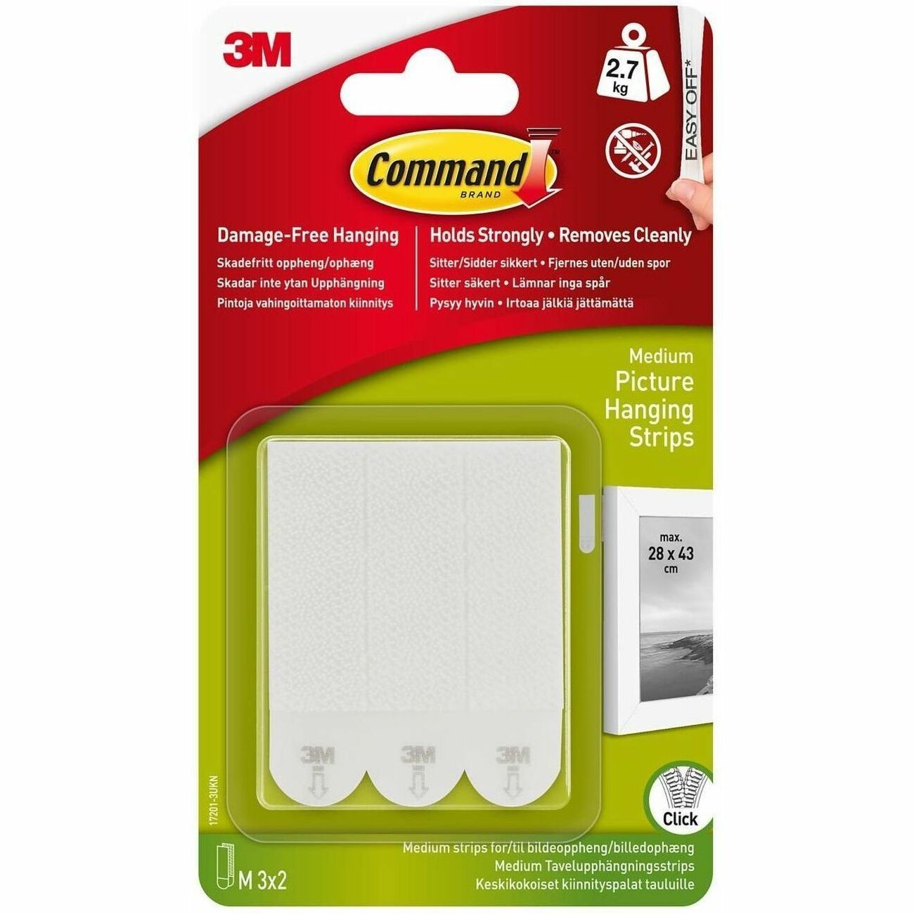 6 lb (2.72 kg) Capacity - 0.7" Width x 2.8" Length - Adhesive - Medium - for Pictures, Decoration, Painted Surface, Wood, Tile, Poster, Frame - White - 50 / Carton