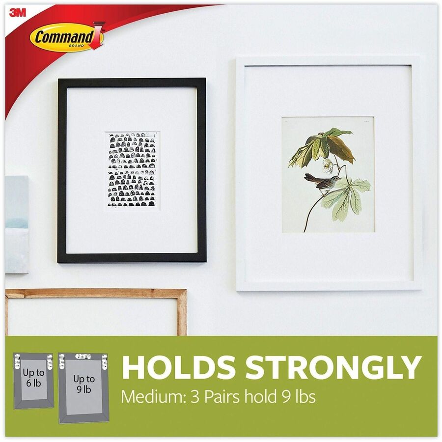 6 lb (2.72 kg) Capacity - 0.7" Width x 2.8" Length - Adhesive - Medium - for Pictures, Decoration, Painted Surface, Wood, Tile, Poster, Frame - White - 50 / Carton