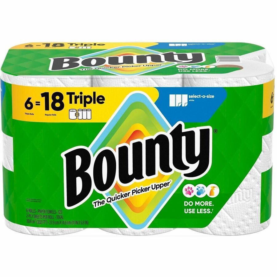 Bounty Select-A-Size Paper Towels, 2 Ply, 123 Sheets per Roll, Diamond Texture, White, 6 Rolls per Carton
