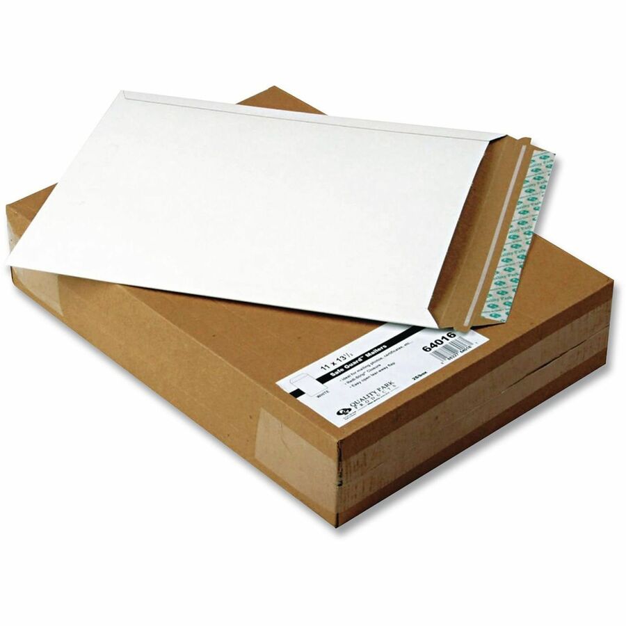 Quality Park Sturdy Fiberboard Photo Mailers, 11" x 13.5", Peel & Seal, White, 25/Box