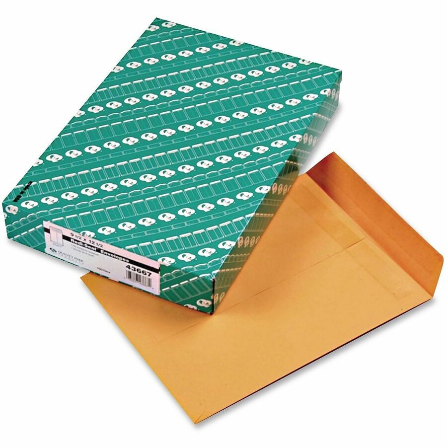 Quality Park Redi-Seal Catalog Envelopes, 9 1/2" x 12 1/2", 28 lb, Self-Sealing, Brown Kraft, 100/Box