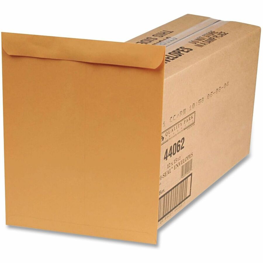 Quality Park Redi-Seal Catalog Envelopes, 12" x 15 1/2", 28 lb, Flap Closure, Brown Kraft, 250/Carton