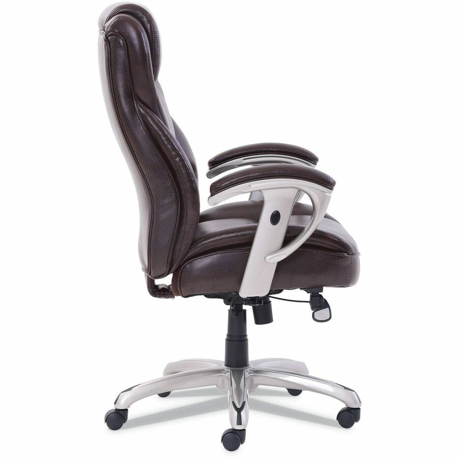 Serta High Back Task Chair, Brown Seat and Back, Black Base, MDF/Memory Foam/Bonded Leather, Adjustable Arms, Tilt Mechanism, 1 Each