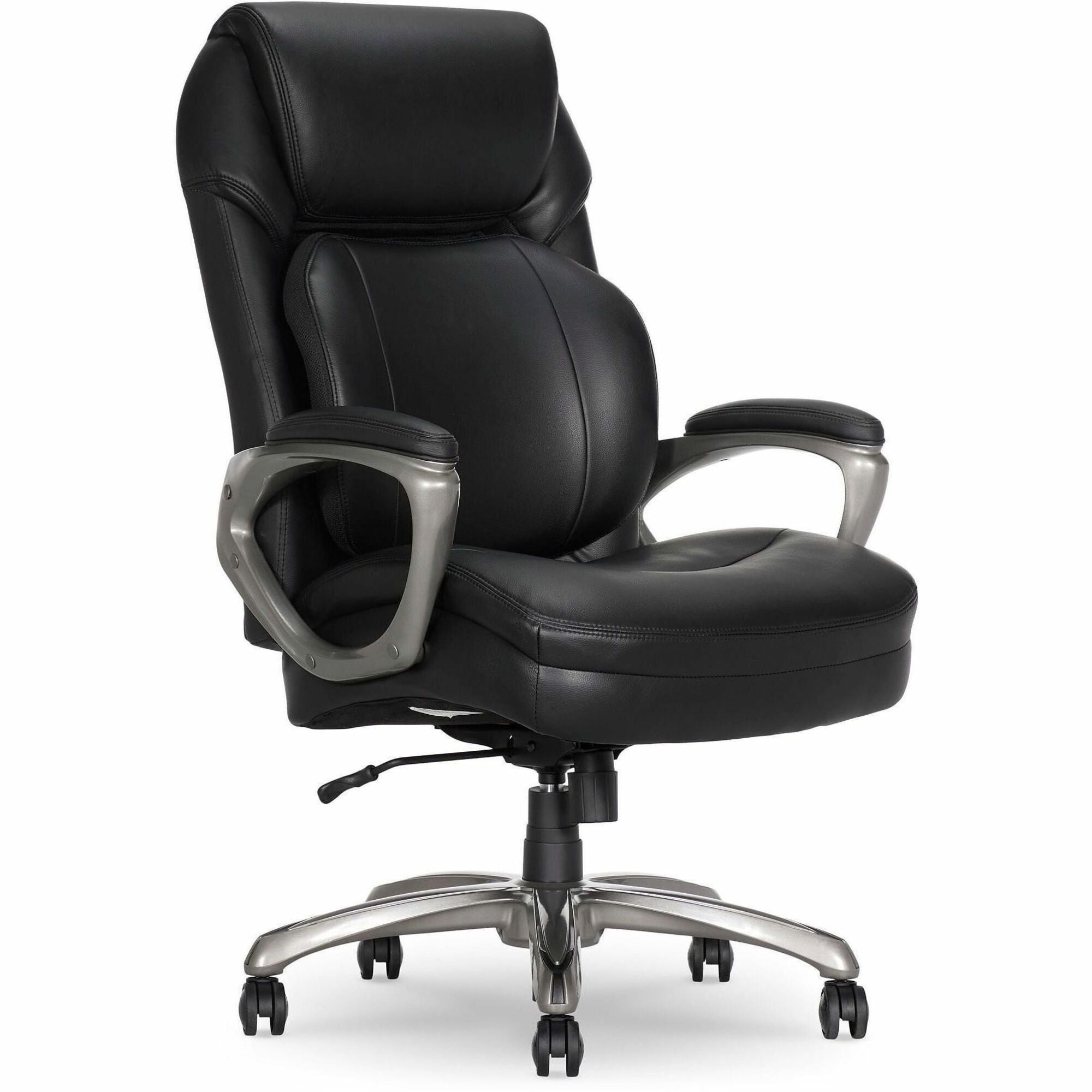 Serta Executive Chair, High Back, Black Memory Foam & Bonded Leather, 5-Star Nylon Base, Adjustable Height, 1 Each