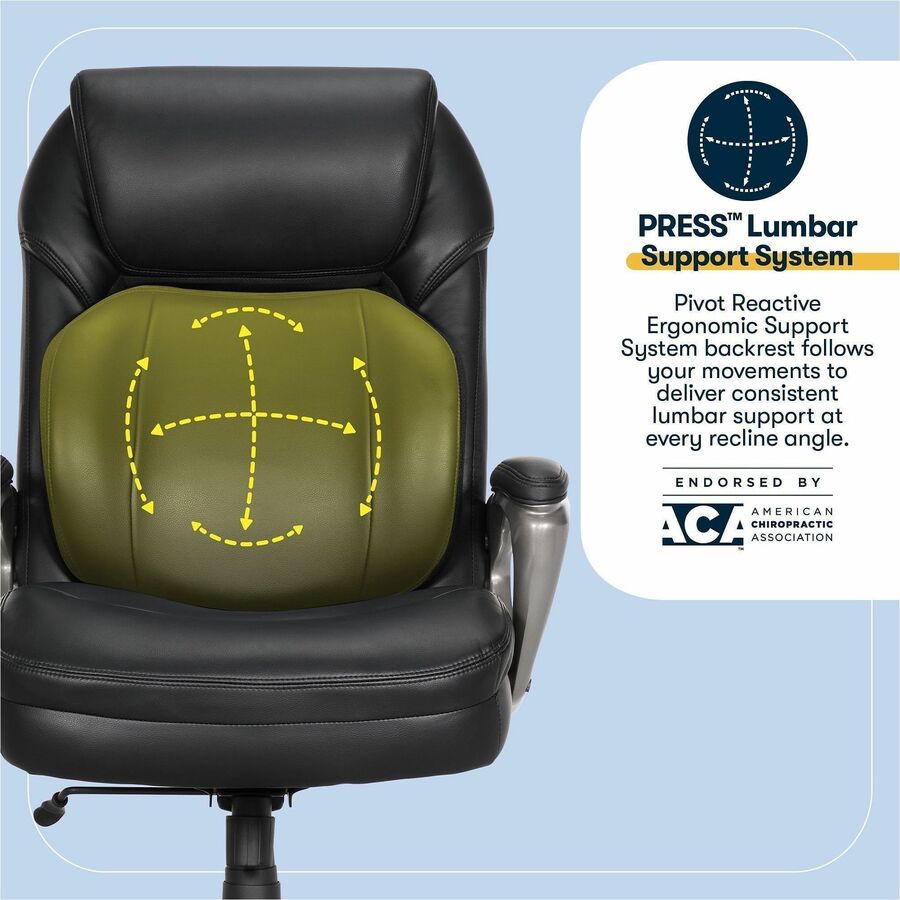 Serta Executive Chair, High Back, Black Memory Foam & Bonded Leather, 5-Star Nylon Base, Adjustable Height, 1 Each