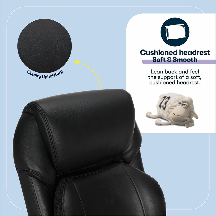 Serta Executive Chair, High Back, Black Memory Foam & Bonded Leather, 5-Star Nylon Base, Adjustable Height, 1 Each
