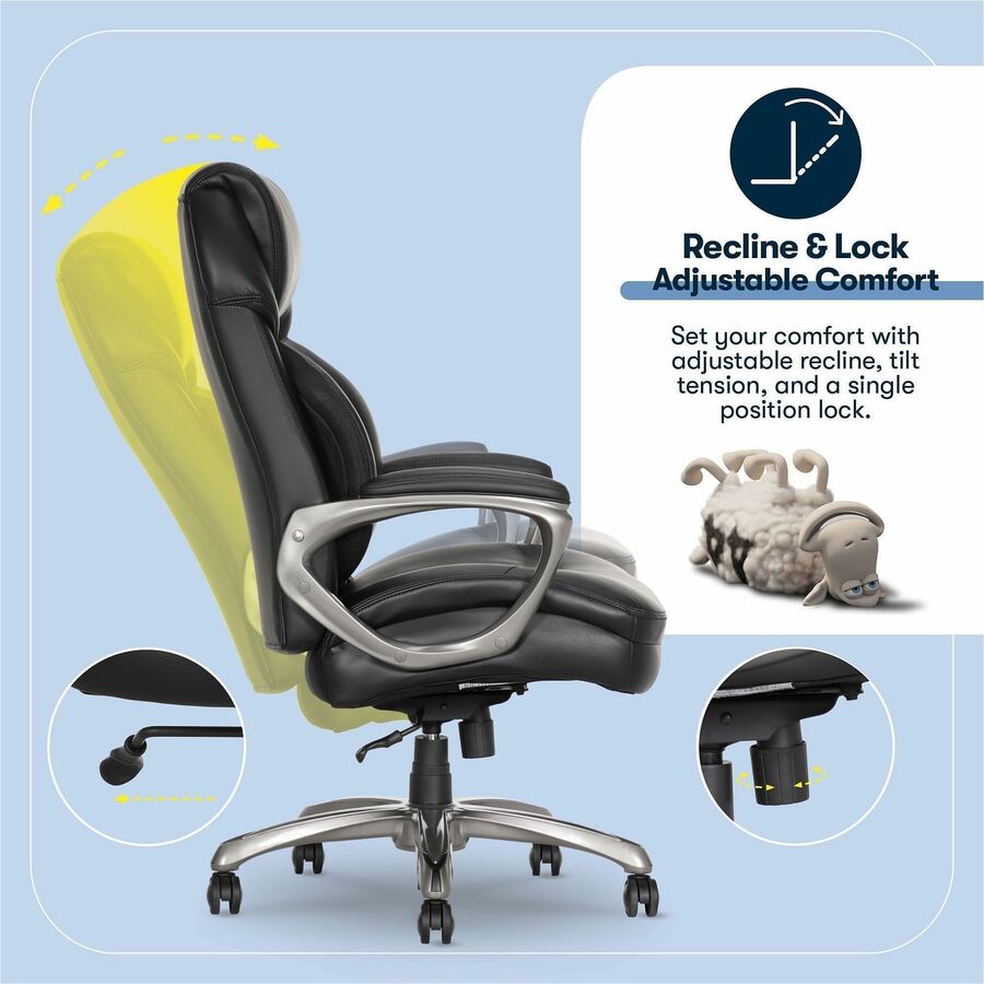 Serta Executive Chair, High Back, Black Memory Foam & Bonded Leather, 5-Star Nylon Base, Adjustable Height, 1 Each