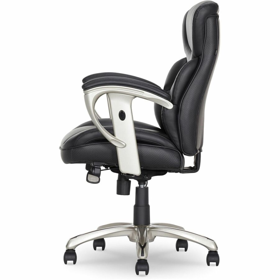 Serta Black Mid Back Task Chair, Memory Foam, Bonded Leather, Adjustable Arms, 1 Each