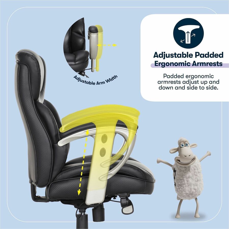 Serta Black Mid Back Task Chair, Memory Foam, Bonded Leather, Adjustable Arms, 1 Each
