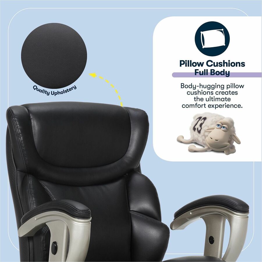Serta Black Mid Back Task Chair, Memory Foam, Bonded Leather, Adjustable Arms, 1 Each