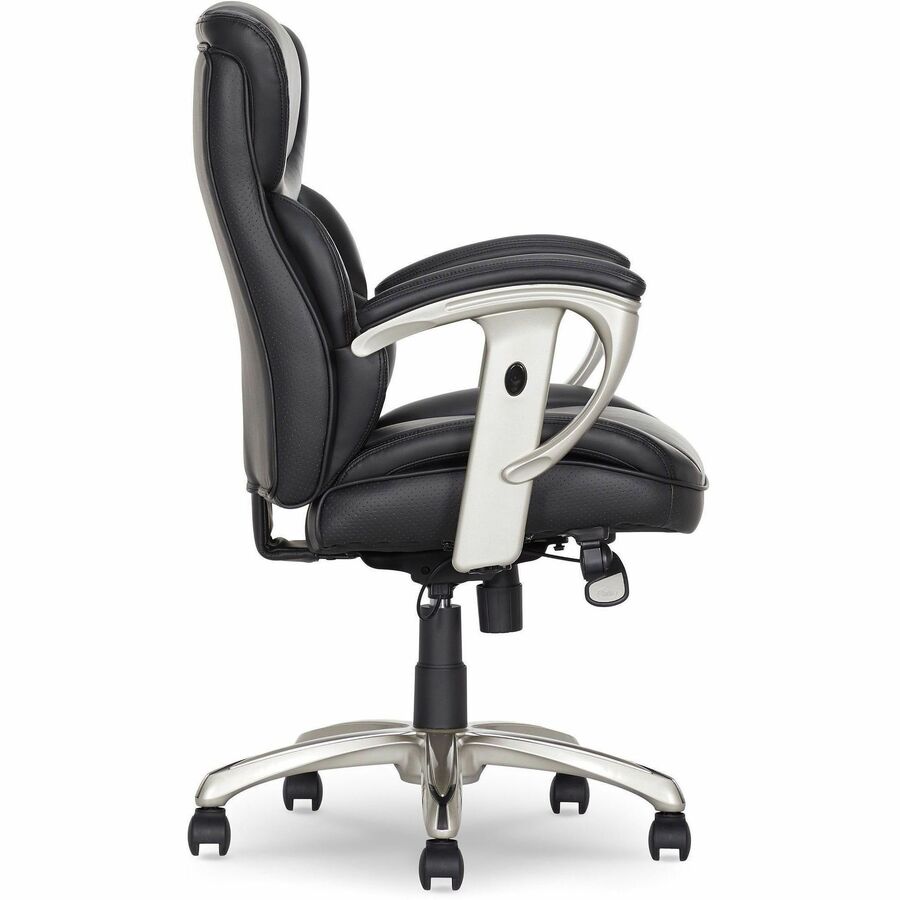 Serta Black Mid Back Task Chair, Memory Foam, Bonded Leather, Adjustable Arms, 1 Each