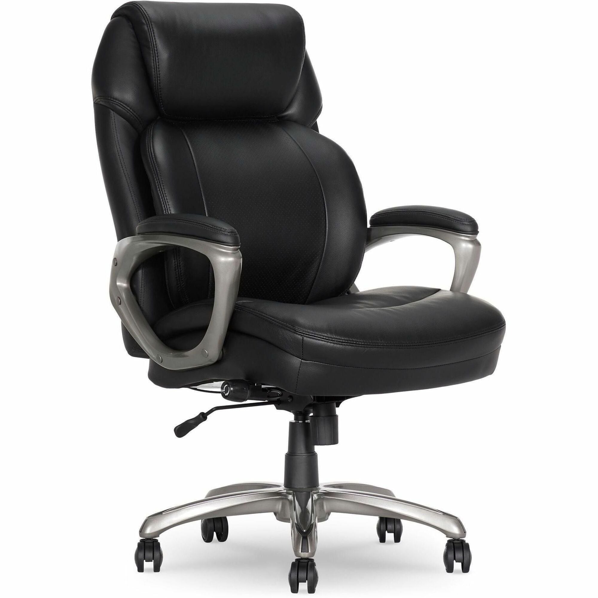 Serta Executive Chair, High Back, Black Memory Foam and Bonded Leather, 5-Star Nylon Base, Adjustable, 1 Each