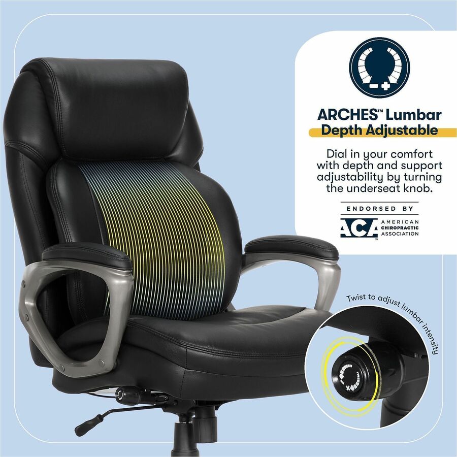 Serta Executive Chair, High Back, Black Memory Foam and Bonded Leather, 5-Star Nylon Base, Adjustable, 1 Each