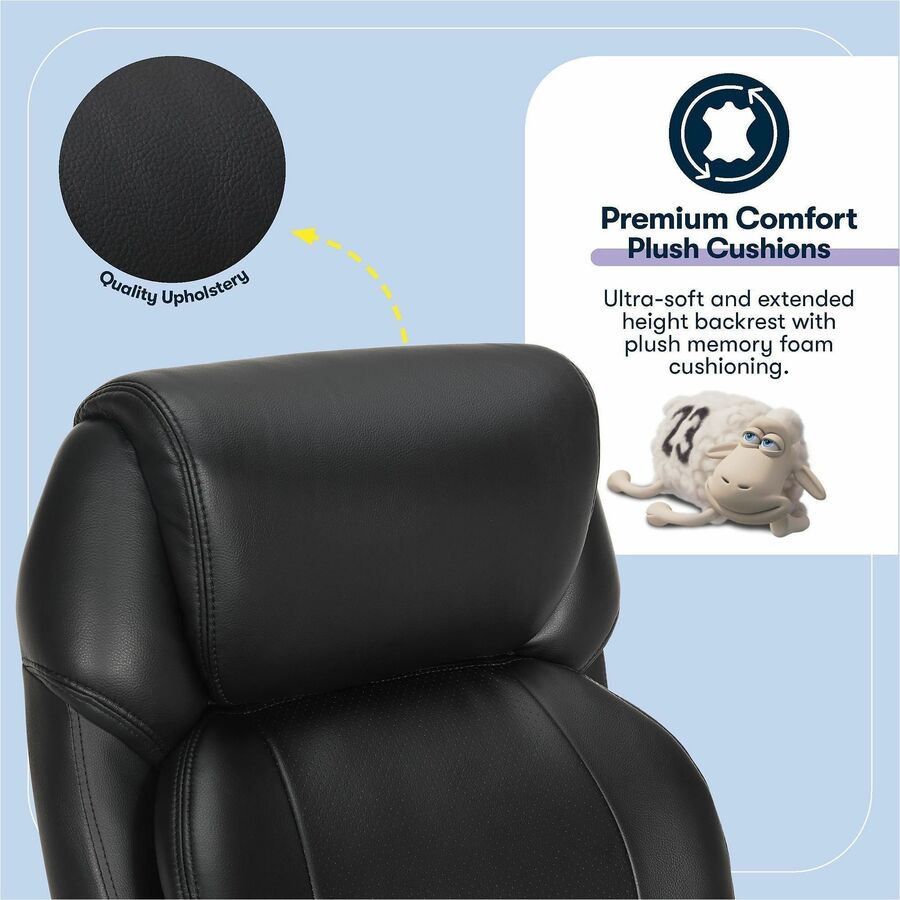 Serta Executive Chair, High Back, Black Memory Foam and Bonded Leather, 5-Star Nylon Base, Adjustable, 1 Each
