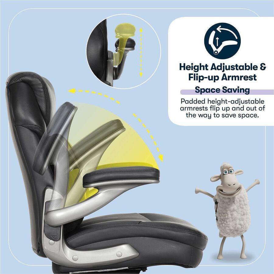 Serta Executive Chair, Black, Mid Back, Memory Foam, Bonded Leather, Flip-up Armrests, 5-Star Nylon Base, 1 Each