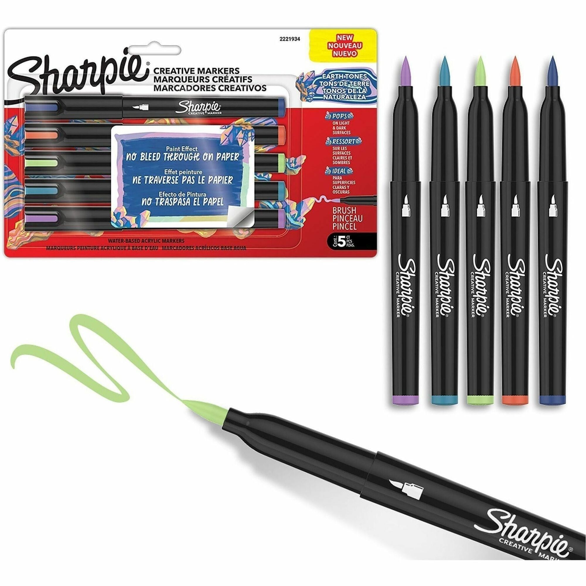 Sharpie Creative Markers - Earth Tone Ink - Water Based, Acrylic Based - Multipurpose - 5 / Pack