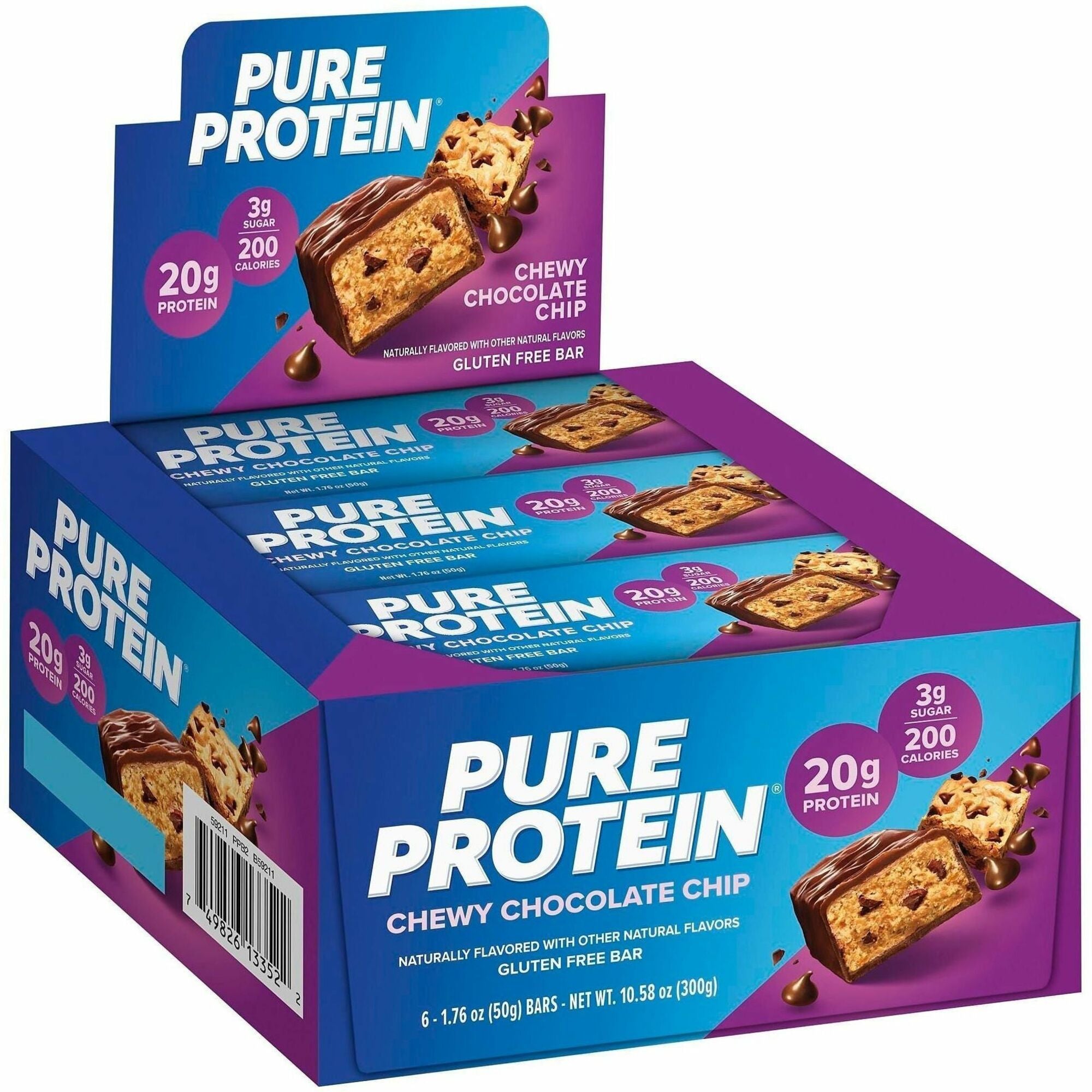 Pure Protein Bars, Low Sugar, Gluten-free, Chocolate Chip, Natural Flavor, 6 Bars per Box