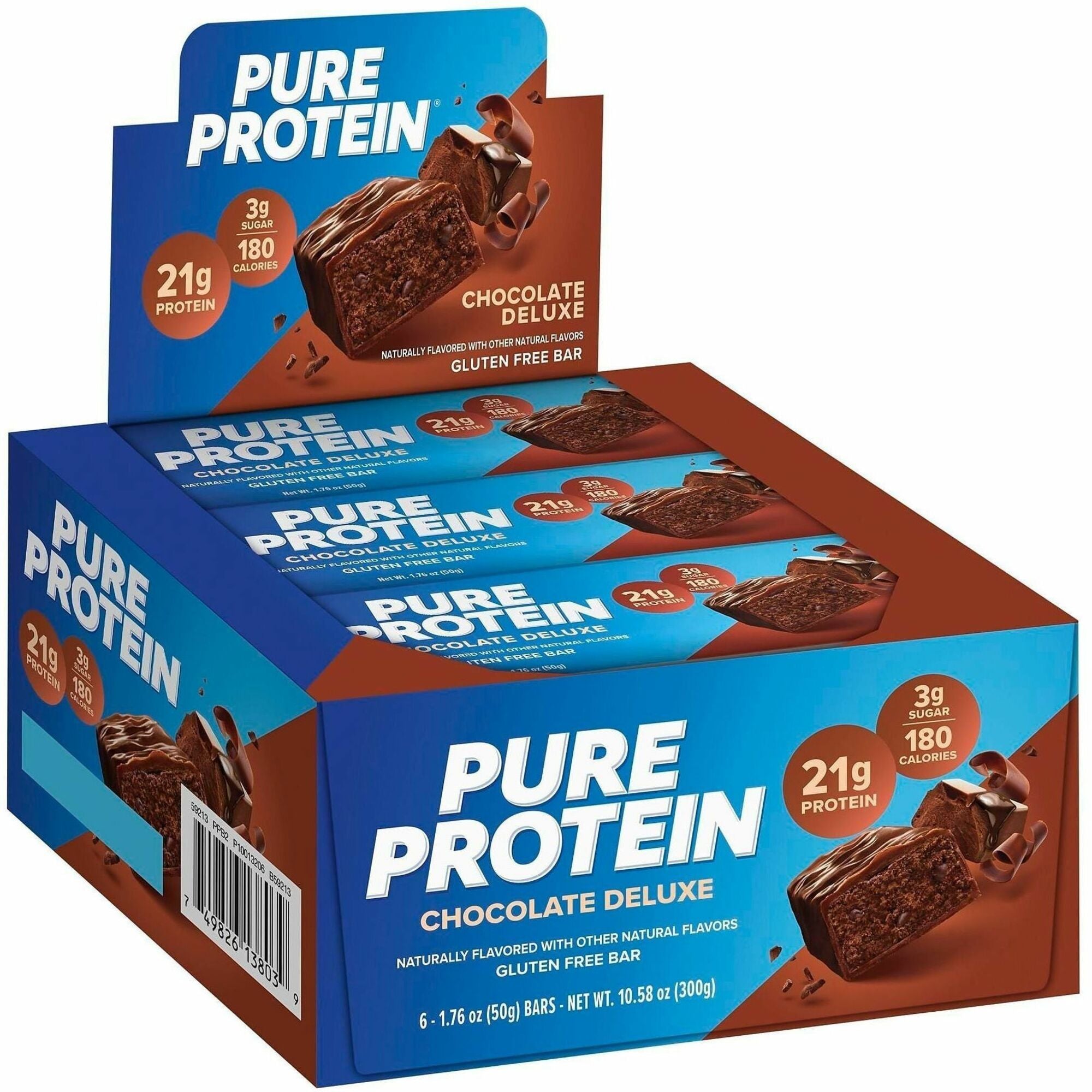 Pure Protein Bars, Low Sugar, Gluten-free, Natural Chocolate Deluxe, 6 Bars per Box