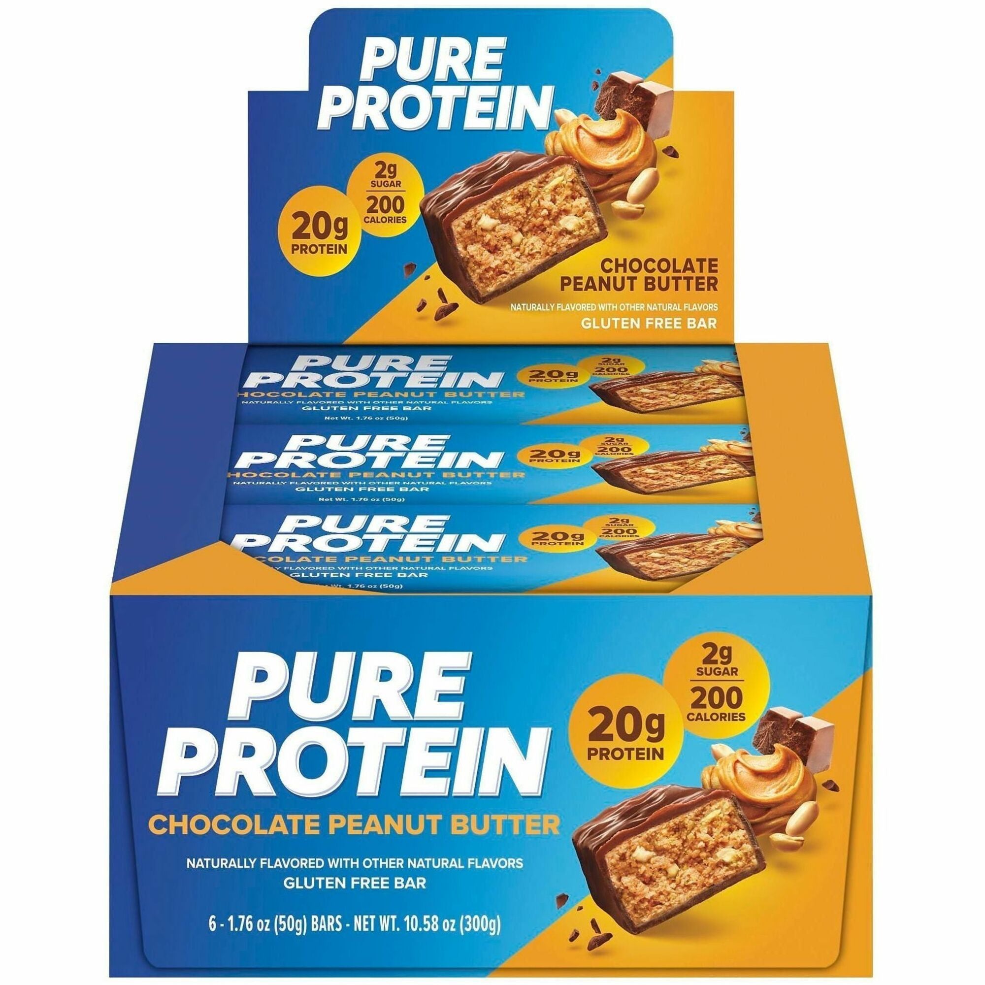 Pure Protein Bars, Low Sugar, Gluten-free, Peanut Butter Chocolate, Natural Flavor, 6 per Box