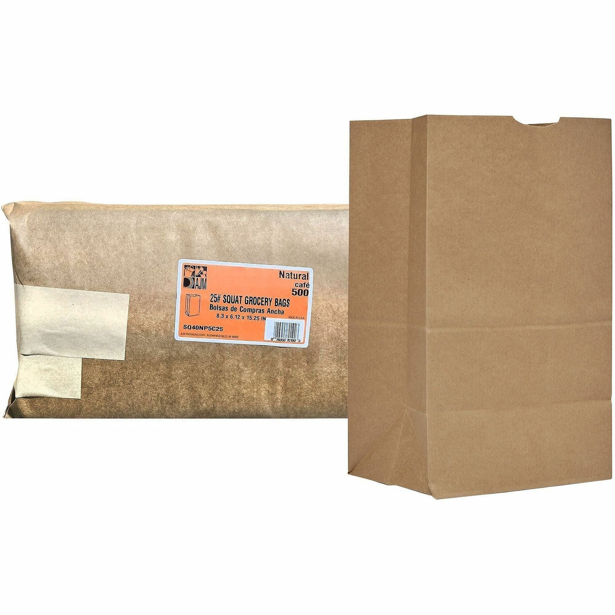 AJM No. 25 Natural-Kraft Paper Bags, 6.10" x 8.25" x 15.90", Recycled Paper, Natural Kraft, 500 per Carton