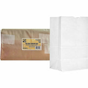 AJM Paper Grocery Bags, Bleached Kraft, Recycled Paper, Flat Bottom, #20 Size, 500 per Carton