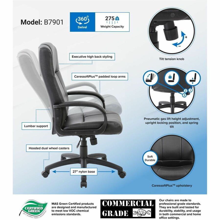 High Back - 5-star Base - Black - Fabric - Armrest - 1 Each