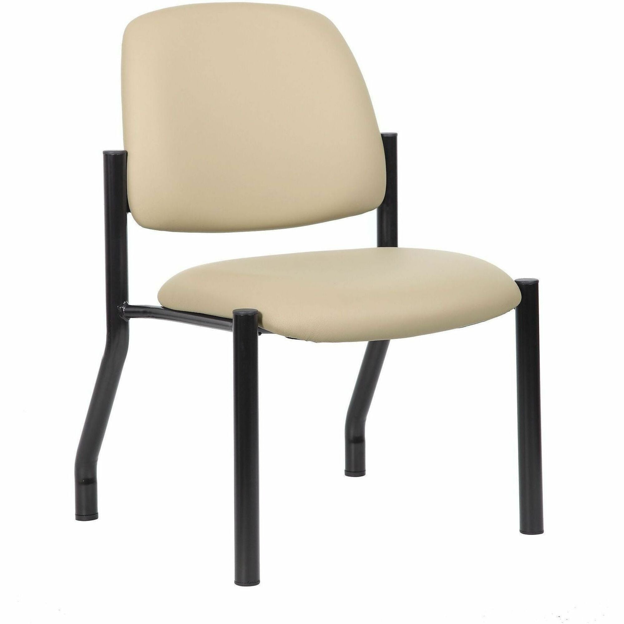 Boss Mid-back Guest Chair, Beige Vinyl, Tubular Steel Base, 1 Each