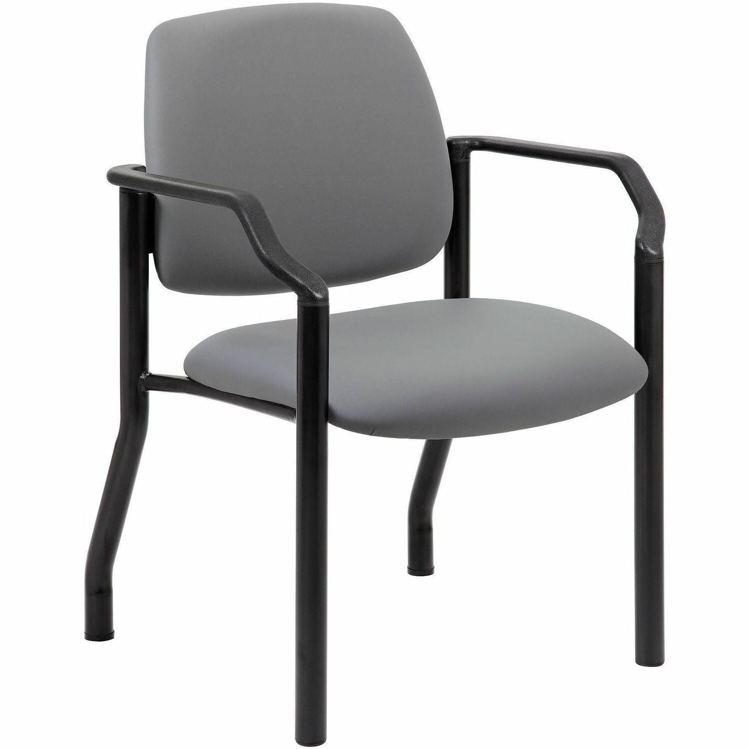 Boss Mid-back Guest Chair, Gray Vinyl, Tubular Steel Base, 1 Each
